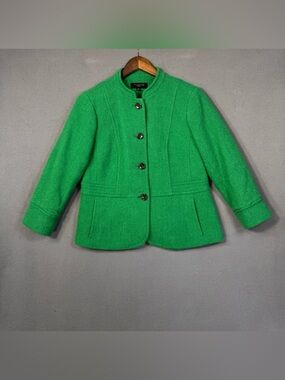 Vintage Y2K Style Talbots 3/4 Sleeve Vibrant Green Wool Blend Jacket, 6 Petite